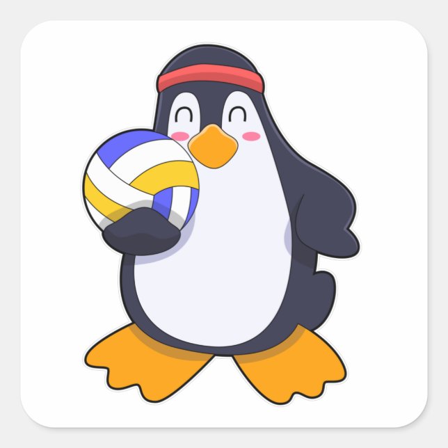 Sticker Carré Pingouin dans les sports de volleyball (Devant)