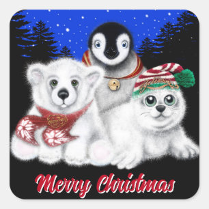 Sticker Carré Pingouin de Noël bébé phoque de l'ours polaire
