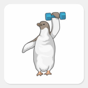 Sticker Carré Pingouin Fitness Dumbbell