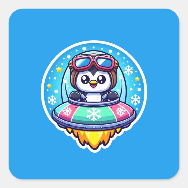 Sticker Carré Pingouin joyeux UFO (Devant)
