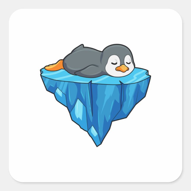 Sticker Carré Pingouin sur glace floc (Devant)