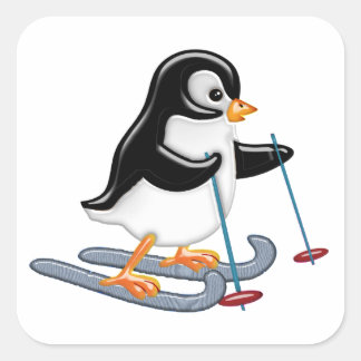 Sticker Carré Pingouin sur ski