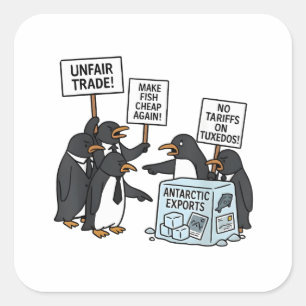 Sticker Carré Pingouins contre les tarifs douaniers anti-Trump