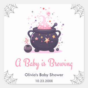 Sticker Carré Pink A Baby brasse le Baby shower d'Halloween