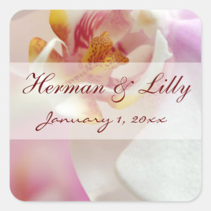 Sticker Carré Pink and White Orchid Personalized Wedding
