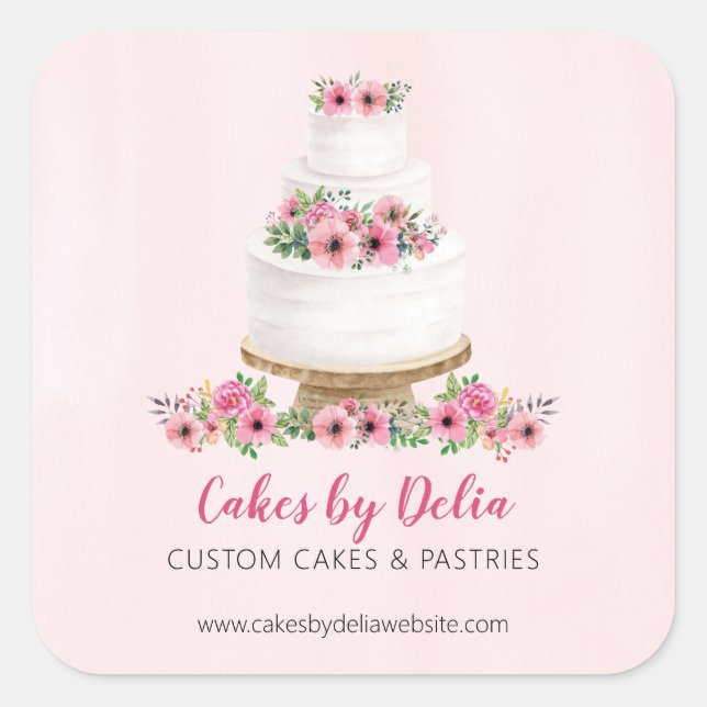 Sticker Carré Pink Aquarelle Mariage gâteau promotion (Devant)