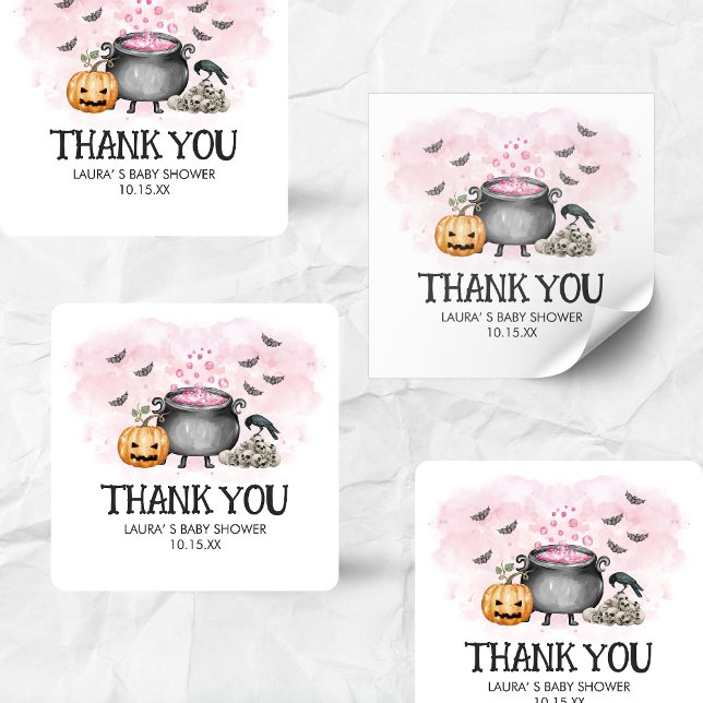 Sticker Carré Pink Baby is Brewing Halloween Baby Shower (Pink Baby is Brewing Halloween Baby Shower Square Sticker)