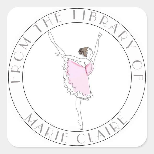 Sticker Carré Pink Ballerina Plaque de réservation Votre nom ici (Devant)