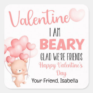 Sticker Carré Pink Beary Glad Nous sommes amis Saint Valentin