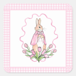 Sticker Carré Pink Beatrix Potter Plaid Animal Thème Baby shower