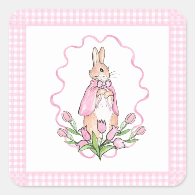 Sticker Carré Pink Beatrix Potter Plaid Animal Thème Baby shower (Devant)