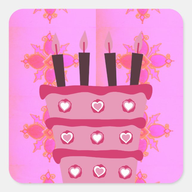 Sticker Carré Pink Bird Cake Art Imprimer (Devant)