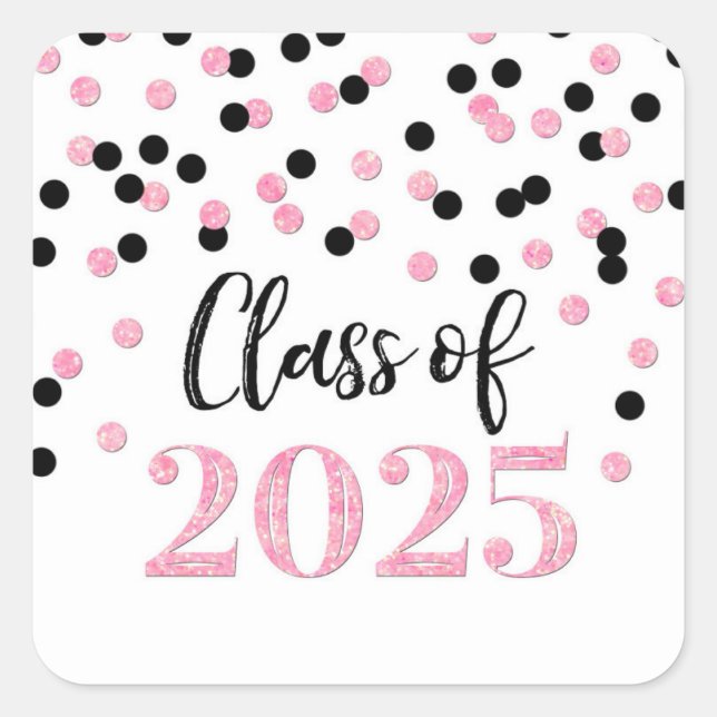 Sticker Carré Pink Black Confetti Graduation 2025 (Devant)