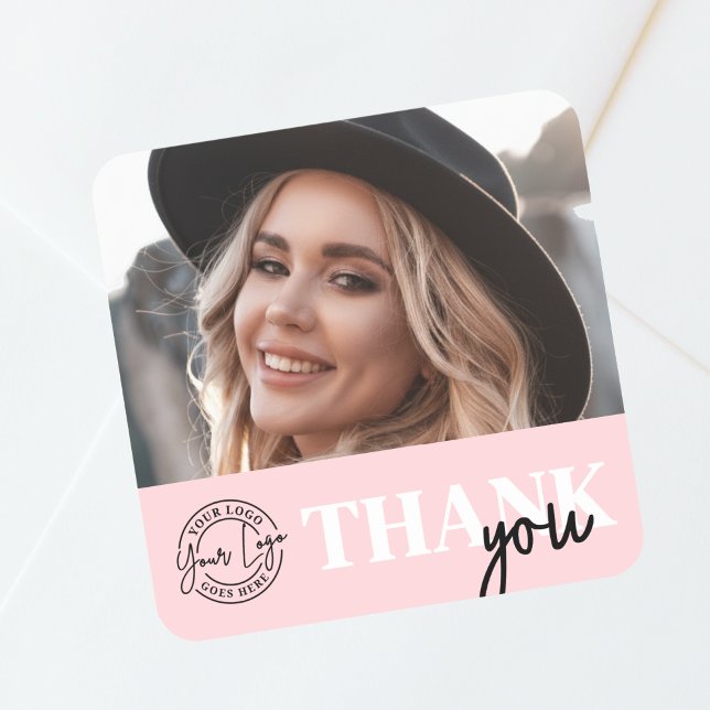 Sticker Carré Pink Black Photo Logo Thank You (Pink Black Photo Logo Thank You Square Sticker)
