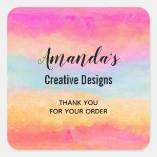 Sticker Carré Pink Blue Yellow Rainbow Strips Business