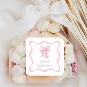 Sticker Carré Pink Bow noue la Bachelorette Party