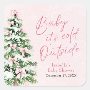 Sticker Carré Pink Bows Girl Baby Il fait froid dehors Baby show