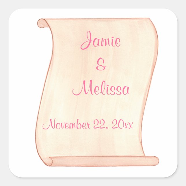 Sticker Carré Pink & Brown Scroll Wedding Enregistrer les autoco (Devant)