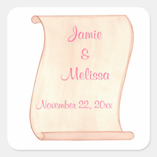 Sticker Carré Pink & Brown Scroll Wedding Enregistrer les autoco