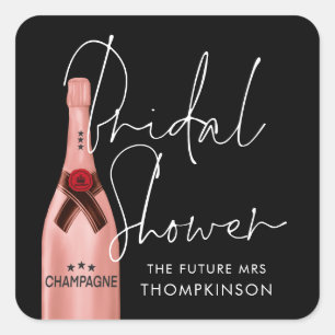 Sticker Carré Pink Champagne Futur Mme Nom Fête des mariées noir