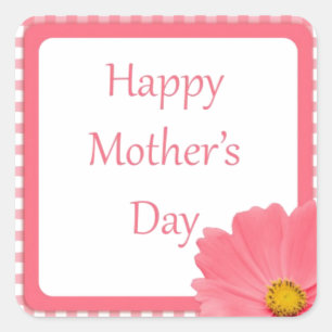 Sticker Carré Pink Check Floral Mothers Day