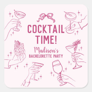 Sticker Carré Pink Cocktail Party Bachelorette Envelope Favorise