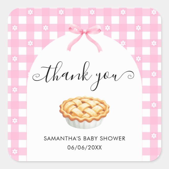 Sticker Carré Pink Coquette Pie Baby Shower Thank You (Devant)