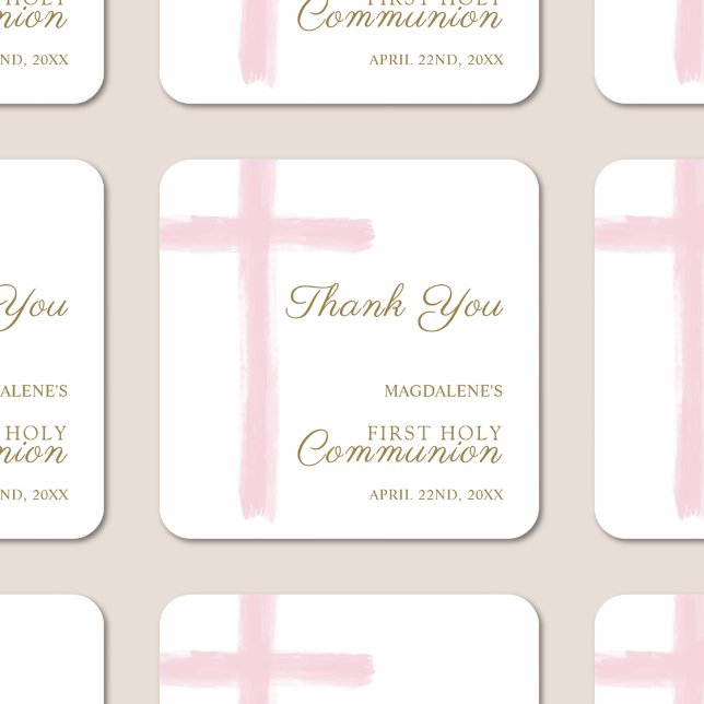 Sticker Carré Pink Cross Thank You First Holy Communion (Créateur téléchargé)