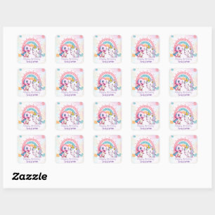 Sticker Carré Pink Cute Unicorn dinosaures arc-en-ciel fête d'an