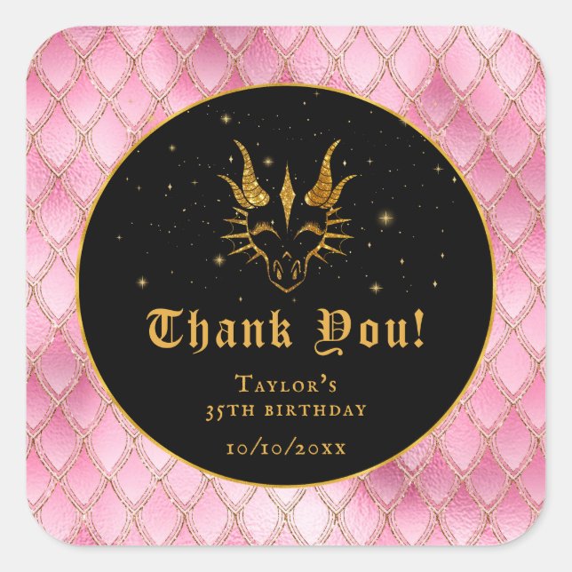 Sticker Carré Pink Dragon Scales Or Anniversaire Merci (Devant)
