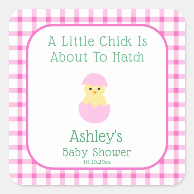 Sticker Carré Pink Egg Little Chick To Hatch Girl Baby Shower  (Devant)