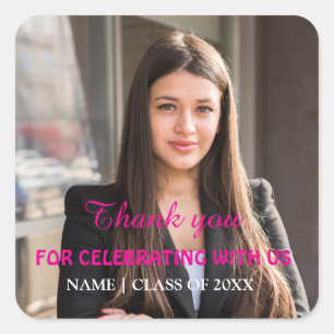 Sticker Carré Pink Elegant minimal Merci photo Graduation