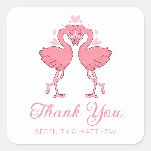 Sticker Carré Pink Flamingo Beach Tropical Wedding Thank You (Devant)