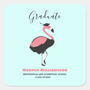 Sticker Carré Pink Flamingo Blue Graduation
