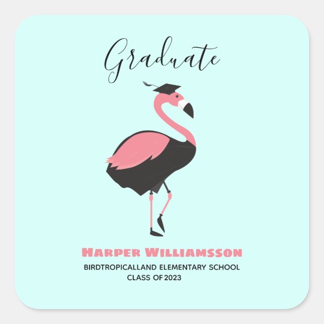 Sticker Carré Pink Flamingo Blue Graduation (Devant)