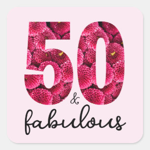 Sticker Carré Pink Floral 50 et Fabulous 50th Birthday Party