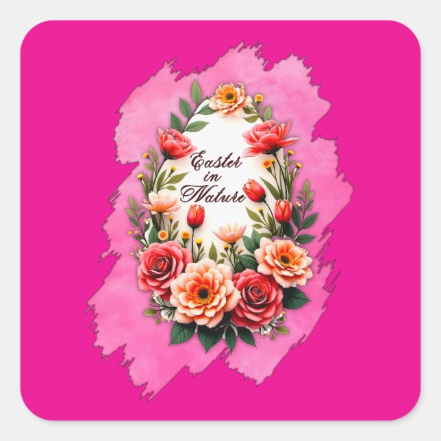 Sticker Carré Pink Floral Easter Egg – Spring Art - Autocolante (Devant)