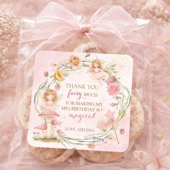 Sticker Carré Pink Floral Magical Fairy Garden Girl Birthday    (Créateur téléchargé)