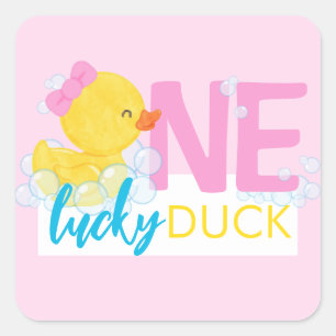 Sticker Carré Pink Girl One Lucky Duck 1er Anniversaire