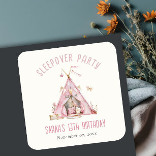 Sticker Carré Pink Girls Tent Slepover Stwood Anniversaire Fête