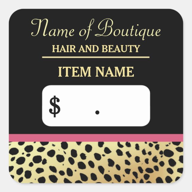 Sticker Carré Pink Gold Cheetah Imprimer Beauté Boutique Prix Ta (Devant)