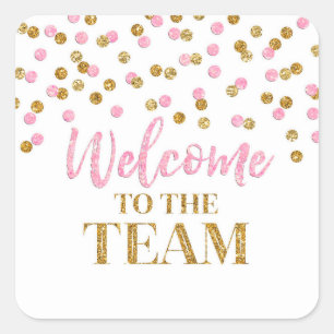 Sticker Carré Pink Gold Confetti Bienvenue dans l'équipe