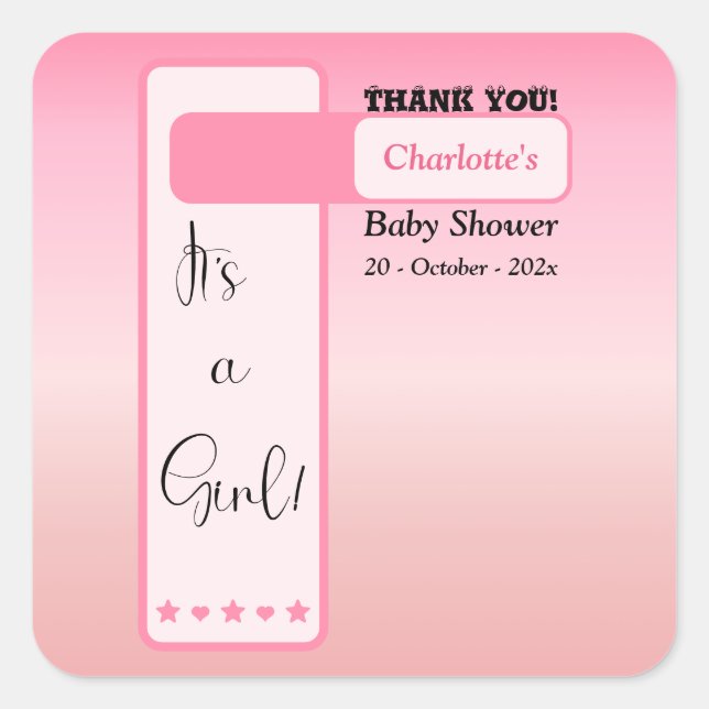 Sticker Carré Pink Gradient Cute Eyeball Text Baby Shower (Devant)