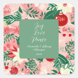 Sticker Carré Pink Green Joy Love Peace Floral Christmas