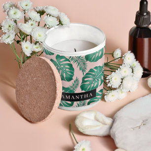 Sticker Carré Pink & Green Palm Feuille Motif & nom