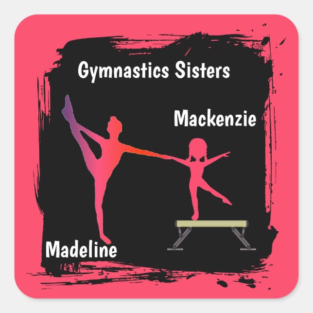 Sticker Carré Pink Grunge Gymnastics Sisters Name Art  (Devant)