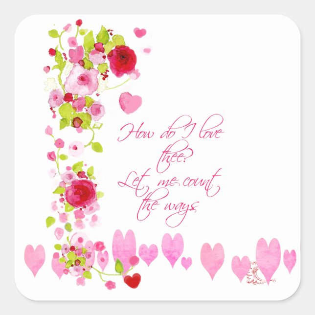 Sticker Carré Pink Hearts Watercolor Valentine Sweetheart Verse (Devant)
