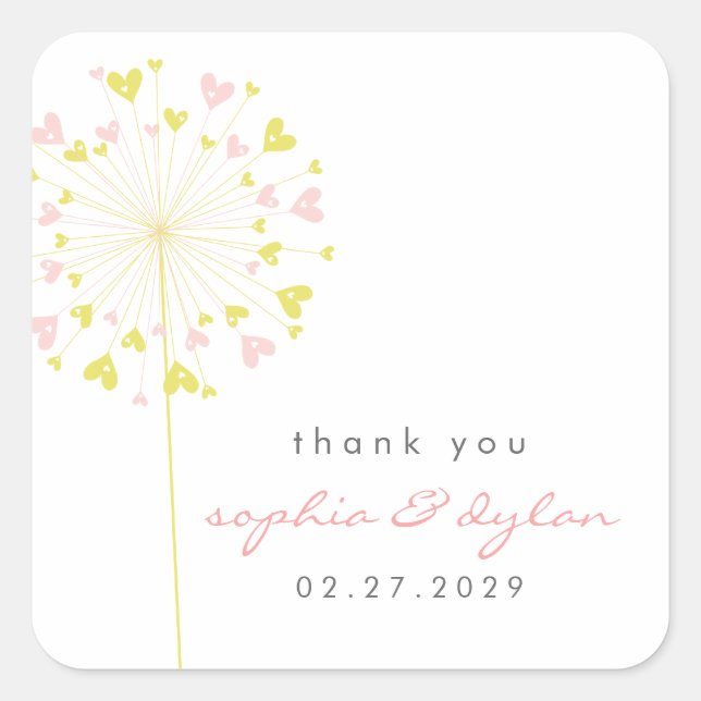 Sticker Carré Pink & Jaune Dandelion Flower Hearve Mariage (Devant)