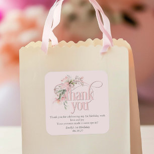 Sticker Carré Pink Little MI's Onederful Girl 1er Anniversaire M