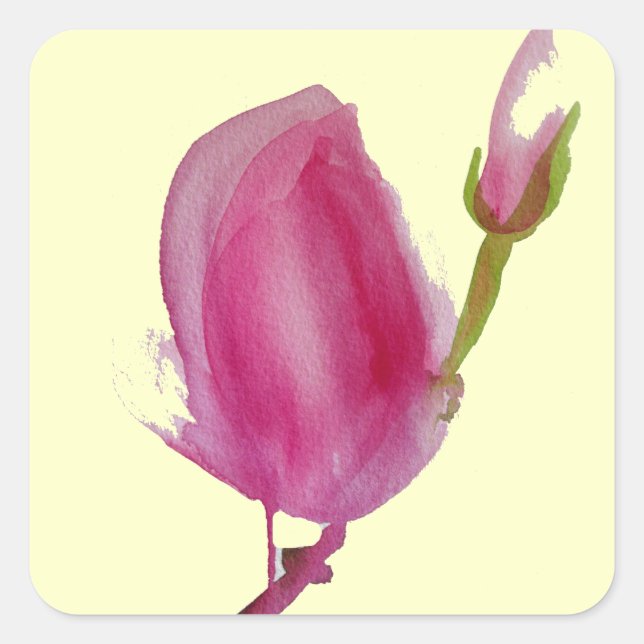 Sticker Carré Pink magnolia watercolour flower art (Devant)